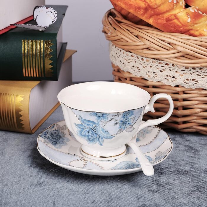 Набір чаю Fanquare Blue Floral Porcelain на 6 осіб, включаючи чайник, цукорницю та глечик для вершків