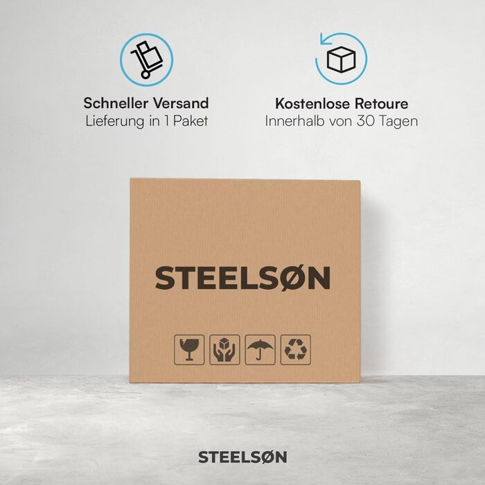 Садова лавка STEELSØN Velara з вбудованим столиком, ротангова 2-місна, чорна з подушками - вуличні меблі, стійкі до погодних умов, для тераси та балкона (до 320 кг), з скляною полицею, сталевий каркас