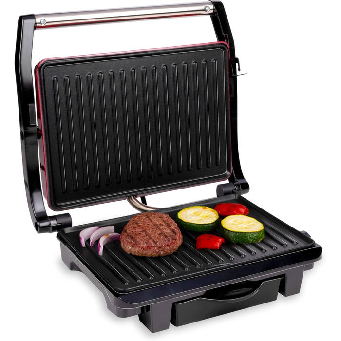 Контактний гриль Alpina Optigrill 2100W: для сендвічів, паніні, овочів, м'яса. Антипригарне покриття, інтелектуальні режими приготування, BPA-Free, чорний