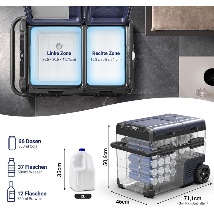 Автомобільний компресорний холодильник AAOBOSI 45л з Wi-Fi, USB зарядкою, LED підсвіткою, 12/24V/220V - для авто, кемпінгу, подорожей (синій)