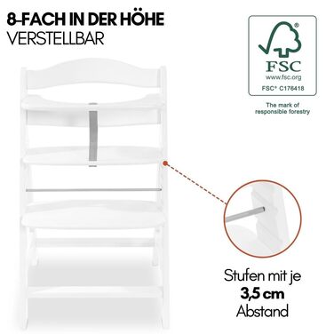 Дитячий стільчик Hauck Alpha+ з підносом Play Tray, накладка Play Repairing та сидіння - Регульований стільчик для годування з дерева, від 6 місяців, білий