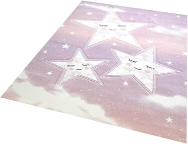 Килим-мрія, килим для дитячої кімнати, килимок для ігор, небо, хмари, зірки, дизайн, розмір (160x230 см, кремово-рожевий)