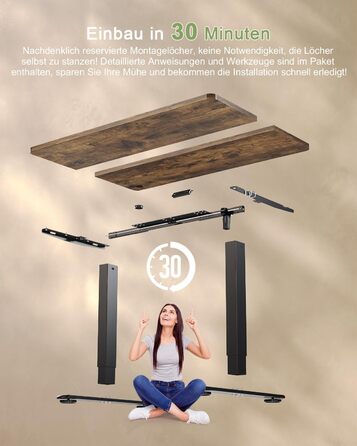 Електричний стіл JUMMICO 100x60 см з USB-портом для зарядки, регулювання висоти, коричневий