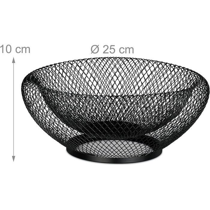 Миска для фруктів Relaxdays, металева, з подвійними стінками, ВхД 10x25 см, дротяна корзина, чорна (60 символів)
