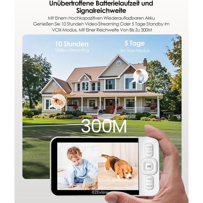 Відеоняня з камерою 2K HD Wi-Fi Babyphone з додатком, 360° огляд, 4x Zoom, нічний режим, датчик руху/плачу/звуку, термометр, чорний - 1 камера