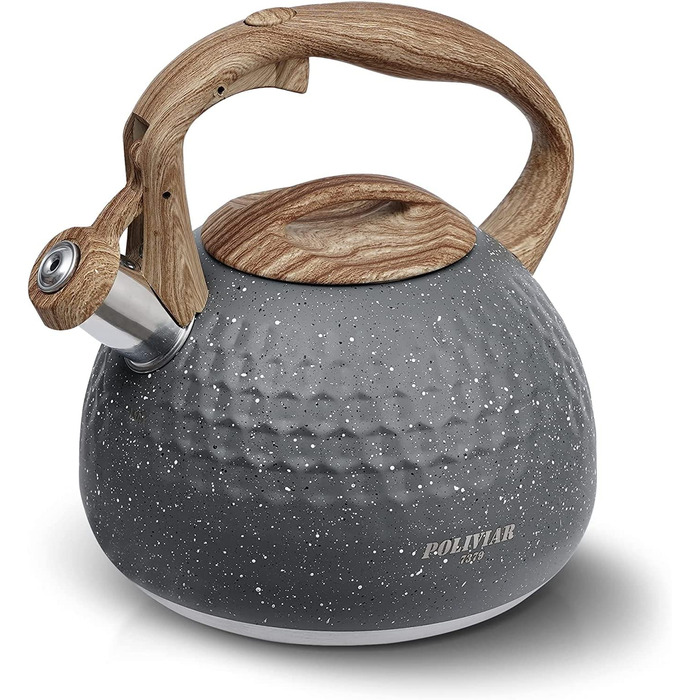 Сучасний індукційний чайник Poliviar, чайник зі свистком з нержавіючої сталі, чайник для всіх конфорок, чайник з дерев'яною ручкою, чайник для чаю та кави, Макс. 3 л, зелений колір рівнин (JX2020-SB30-RU) (алмазний камінь)