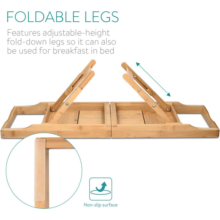 Підставка для ванни Navaris з бамбука, висувна з місцем для книг та склянок - піднос для ванни та ліжка, коричнева