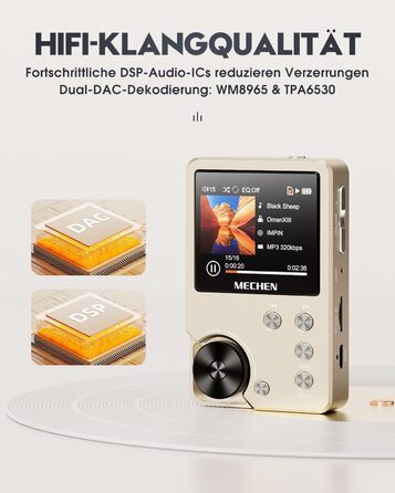 MECHEN M30 Hi-Res MP3-плеєр, HiFi цифровий аудіоплеєр з підтримкою DSD, FLAC, DAC, CUE, без втрати якості, портативний DAP, 64ГБ карта пам’яті, підтримка до 256ГБ