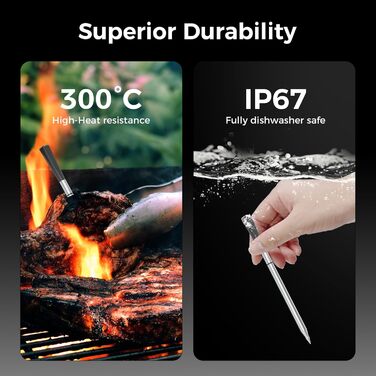 Бездротовий термометр для м'яса - Smart Bluetooth, ±1°C, водонепроникний IP67, 24 год роботи, 250м, для духовки, BBQ, Smoker, фритюрниці