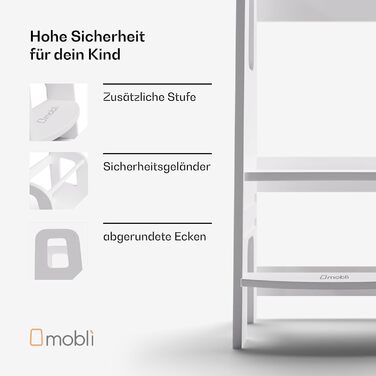 Стілець-сходинка Montessori Mobli для малюків: регульовані сходинки з березової фанери, білий колір