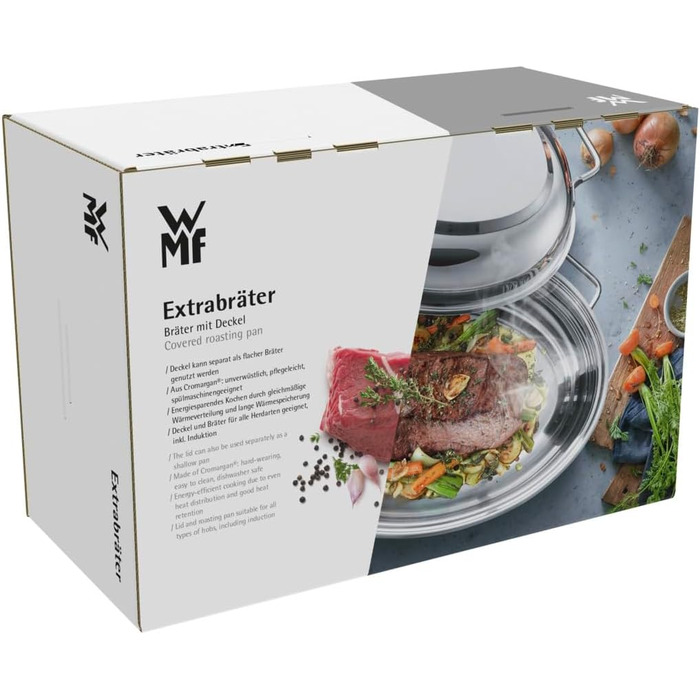 Жаростійкий бризер WMF з кришкою, 8,5л, для індукційних плит, Cromargan нержавіюча сталь, з термометром, 41x28,5x18 см