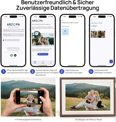 Цифровий фоторамка ARZOPA 15.6 дюймів з безлімітним хмарним сховищем, віддаленою передачею фото та відео, FHD сенсорним екраном. Ідеальний подарунок! Модель D15 (Коричневий)