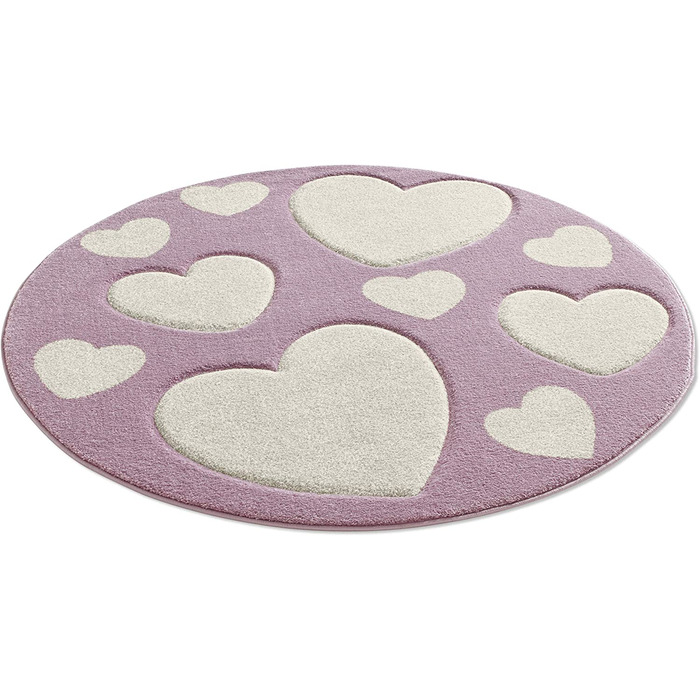 Таракарпет дитячий килимок для дівчаток милі сердечка кремово-рожевий (120x120 см круглий, фіолетово-кремовий)