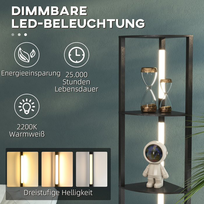 Торшер HOMCOM, LED торшер з 4 полицями, цоколь E27, торшер 24 Вт з 3 кольорами світла для вітальні, спальні, чорний