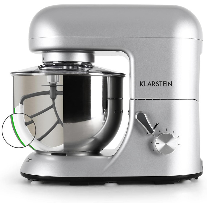Кухонна машина Klarstein Bella Argentea: 5.2 л, 1300 Вт, 6 швидкостей, чаша з нержавіючої сталі