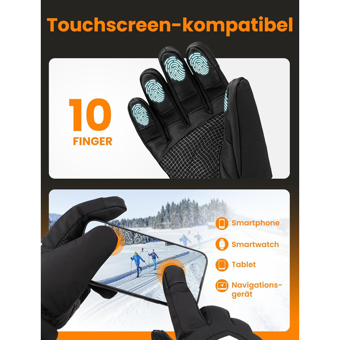 Гріючі рукавиці для чоловіків та жінок, акумуляторні, 3200mAh, з підтримкою сенсорного екрану, водонепроникні та вітронепроникні, для катання на лижах та активного відпочинку взимку (L)
