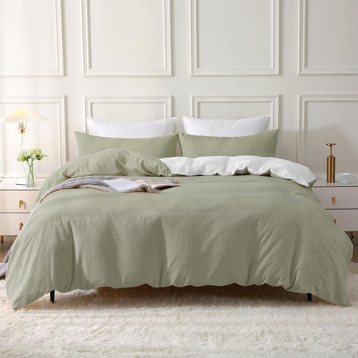 Набір постільної білизни SOULFUL 155x220, бавовна, з блискавкою, текстура як stone washed льон, 1.5 спальне ліжко, 2 шт. (Vintage Green)