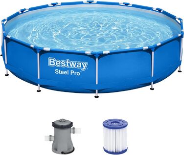 Набір каркасних басейнів Bestway Steel Pro з фільтруючим насосом Ø 366 x 76 см, синій, круглий 366 x 76 см Синій