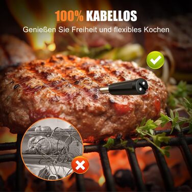 Інтелектуальний термометр для м'яса INSMART, термометр для гриля з радіусом дії 100м, Bluetooth термометр для приготування їжі з додатком, технологія Multi-Sensor, підходить для духовок, грилів, коптилень, кухонь, водонепроникний IPX7, чорний