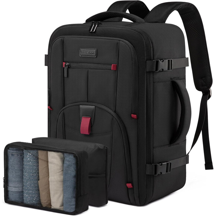 LOVEVOOK Рюкзак для ручної поклажі, дорожній рюкзак чоловічий/жіночий, 40л з відділенням для ноутбука, чорний, 45 x 32 x 20 см