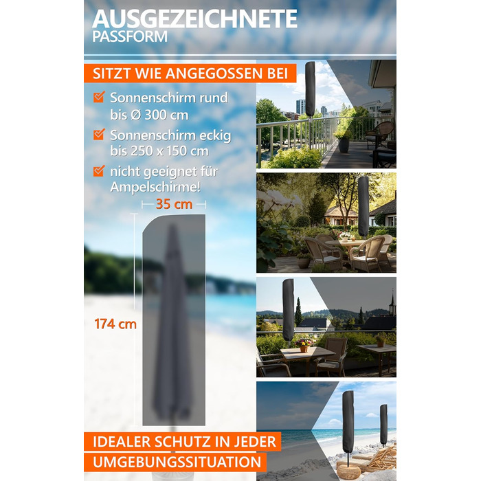 Чохол для парасольки Menz 2-4 м, 420D Oxford, водовідштовхувальний, UV-стійкий, захист від вітру, для саду (Чорний, 174x32/35 см)