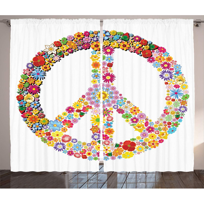 Сільська штора ABAKUHAUS Hippie в стилі рустик, квітковий символ миру, штора 280x175 см, різнокольорова