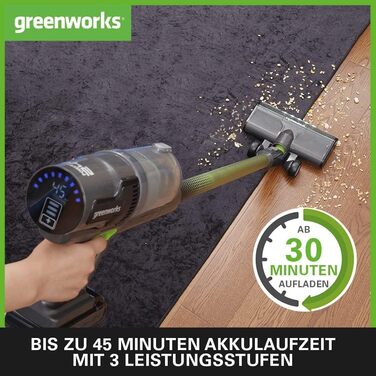 Бездротовий пилосос Greenworks GD24SVK4D Deluxe, висока потужність всмоктування, час роботи 45 хвилин, фільтр Hepa, насадка для шерсті домашніх тварин, 3 рівні потужності, акумулятор 24 В 4 Ач і супер зарядний пристрій, 3 роки гарантії Зелений 6 насадок а