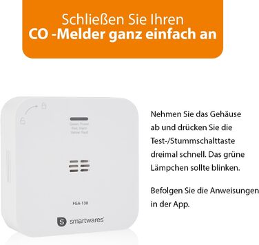 Smartwares Ко-Детектор диму та газу WiFi – 85 дБ, 10 років роботи сенсора, сповіщення через додаток, кнопка тестування, білий