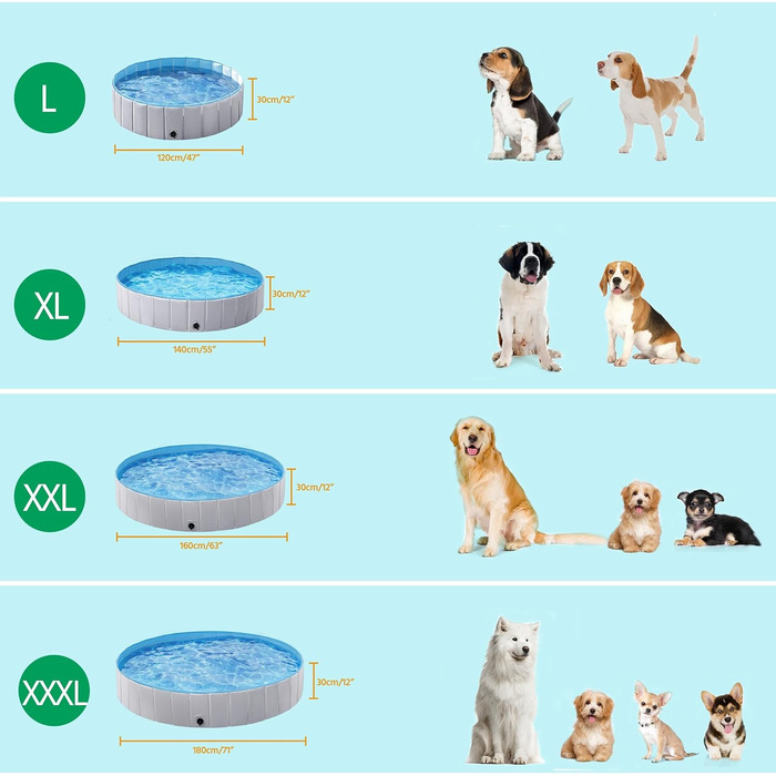 Басейн для собак Yaheetech, басейн 180 x 30 см, басейн для собак, басейн для собак, складний басейн для ванни, водний басейн, (сірий, XXXL - 180 x 30 см)
