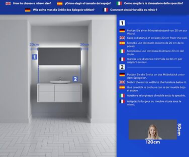 Дзеркало для ванної кімнати з підсвіткою 120x70 см - сучасний дизайн без рами, індивідуальне замовлення