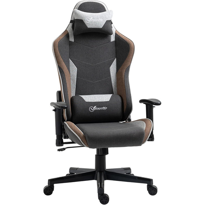 Крісло ігрове Vinsetto Ergonomic з регулюванням висоти, підголівником та підтримкою попереку, сірий