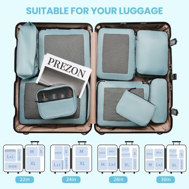 Набір органайзерів для одягу в дорогу Packing Cubes для валізи, 10 шт, блакитно-зелений