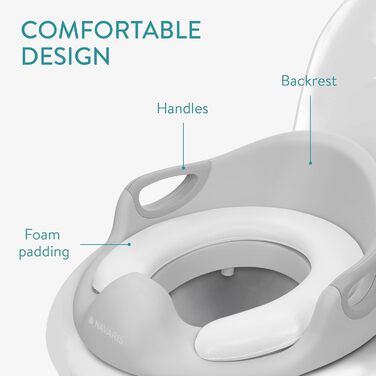 Насадка на унітаз Navaris для дітей (12 міс - 7 років) з антиковзним покриттям, ручками та захистом від бризок - сірий