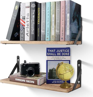 Набір настінних дерев'яних полиць Uten у рустикальному стилі з тримачем для рушників, 2 шт., світло-коричневий — для ванної кімнати, кухні, вітальні та спальні