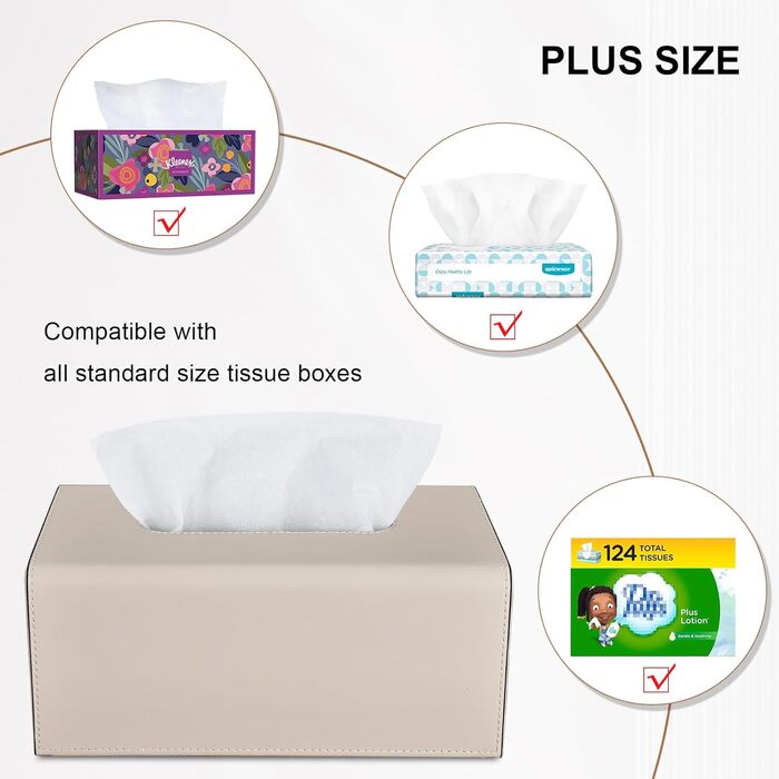 Склянка для серветок KingFOM з PU шкіри, бежевого кольору, прямокутна - для офісу, авто, дому