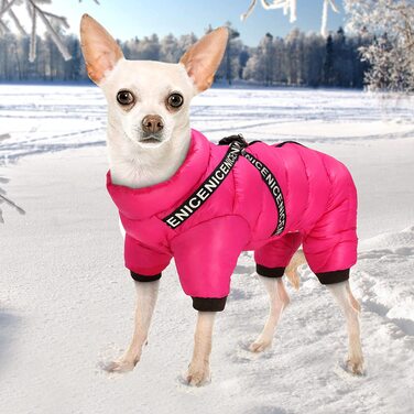 Зимове пальто Didog для маленьких собак, водонепроникні куртки з ременями безпеки і D-подібними кільцями, тепла блискавка, в холодну погоду, для цуценят і кішок ,для прогулянок (груди 35 см довжина спини 28 см, яскраво-рожевий)