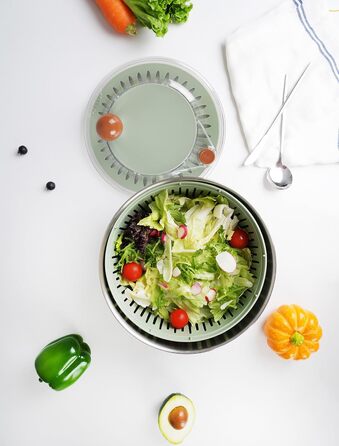 Салатниця-швидкообертач 5л з нержавіючої сталі 18/10, з антиковзним дном та стоп-кнопкою, велика, BPA-free