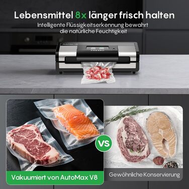 Вакууматор FRESKO Automatik для продуктів: автоматичний вакуумний пакувальник з турбо-потужністю 18л/хв, керування однією кнопкою, комплект з 2 рулонами для пакетів