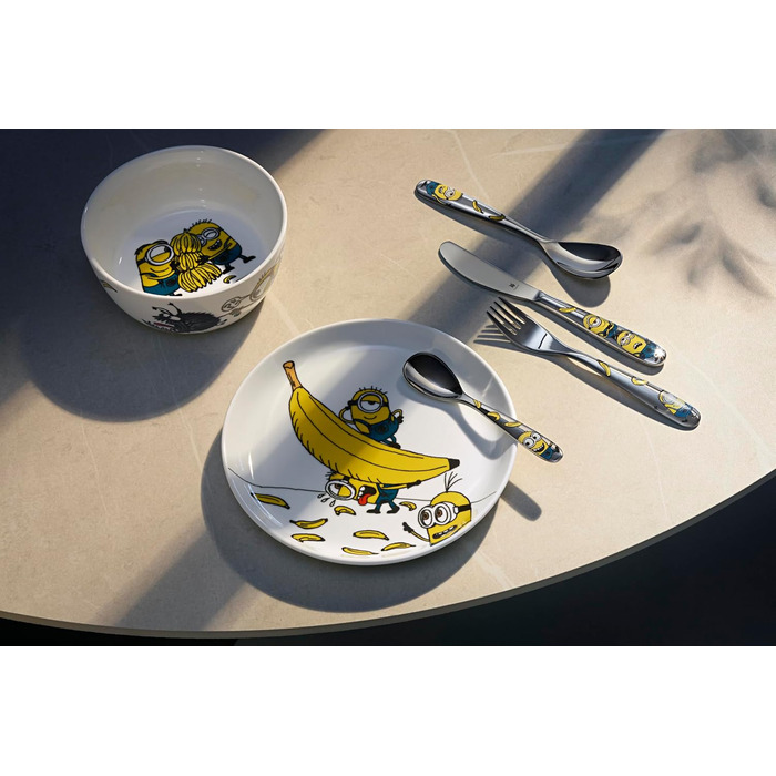 Набір дитячого посуду Minions WMF Cromargan, 6 предметів, з нержавіючої сталі, від 3 років, без гравію, придатний для миття в посудомийній машині