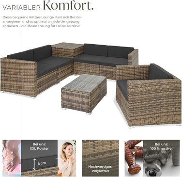 Набір садово-розсувний меблів tectake з коробкою для зберігання подушок, стіл зі скляною стільницею, ротанговий лаунж для саду та балкону | 403725