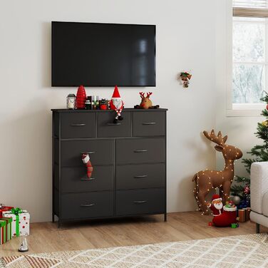 Комод Somdot з висувними ящиками, тканинний комод, комод для спальні, вітальні, передпокою, шафа для зберігання, 5 тканинних ящиків, білий колір (чорний, 30T x 100B x 96.5H см (9 ящиків))