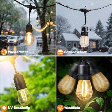 BRIMAX LED гірлянда для вулиці, 30 метрів, AC220-240V, IP44, 46+4 лампочки G40 E12 1W, 2200K тепле біле світло, розширювана, для кемпінгу, ярмарку, саду, вечірки