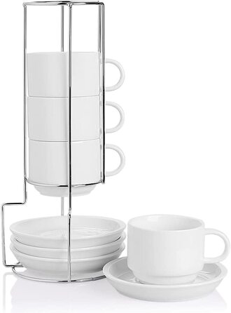 Порцелянові чашки для еспресо Sweejar Home 4 шт з блюдцями 230 мл білі
