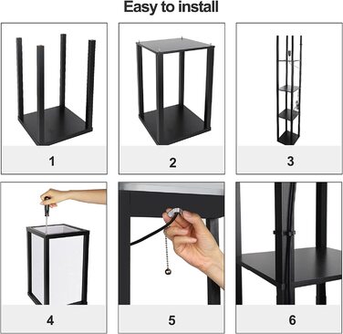 Торшер з дерев'яною поличкою Stehlampe, чорний, 3 режими світла, 1.62м для вітальні, спальні, офісу