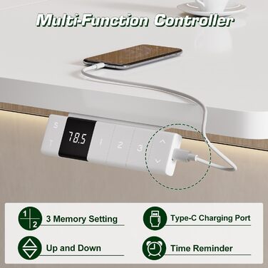 Електричний регульований стіл Airfish 120x80 см з USB-C, керуванням кабелів та 3 рівнями пам'яті (білий)