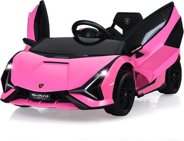 Дитячий електромобіль Lamborghini 12V COSTWAY з пультом, MP3, музикою, LED-фарами, рожевий, для дітей 3-8 років