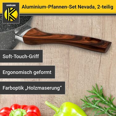 Набір алюмінієвих сковорідок KRGER Невада, 2 предмети - Сковороди з високоякісним антипригарним покриттям - Ергономічна ручка сковороди - Можна мити в посудомийній машині та індукції (набір 20 28 см - плоский)