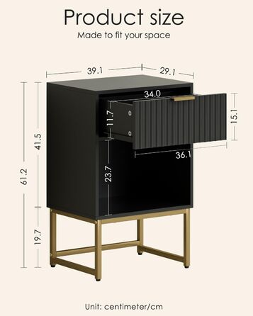 Приліжкова тумбочка з відкритим відділенням, столик для канапи в спальню та вітальню (горіх), (40 x 30 x 60 см, чорне фетрове покриття)
