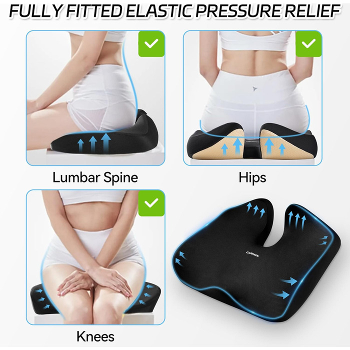 Ортопедична подушка для сидіння на офісне крісло: підтримка попереку, Memory Foam, для спини, чорна