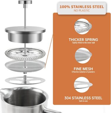 Френч-прес Dixmas для кави, нержавіюча сталь, 350 мл (2 чашки), термоізольований, двостінний